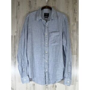 Abercrombie & Fitch Linen Shirt Large Blue Striped Long Sleeve Button Up Pocket